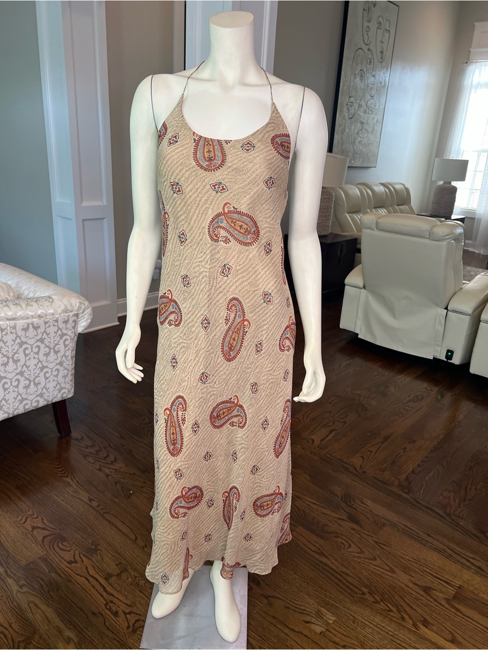 Lauren Ralph Lauren Beige Paisley Slip Midi Dress with Rust Accents - Picture 7 of 16